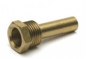 a gold metal bolt with a nut