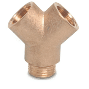 a copper pipe fitting with three holes